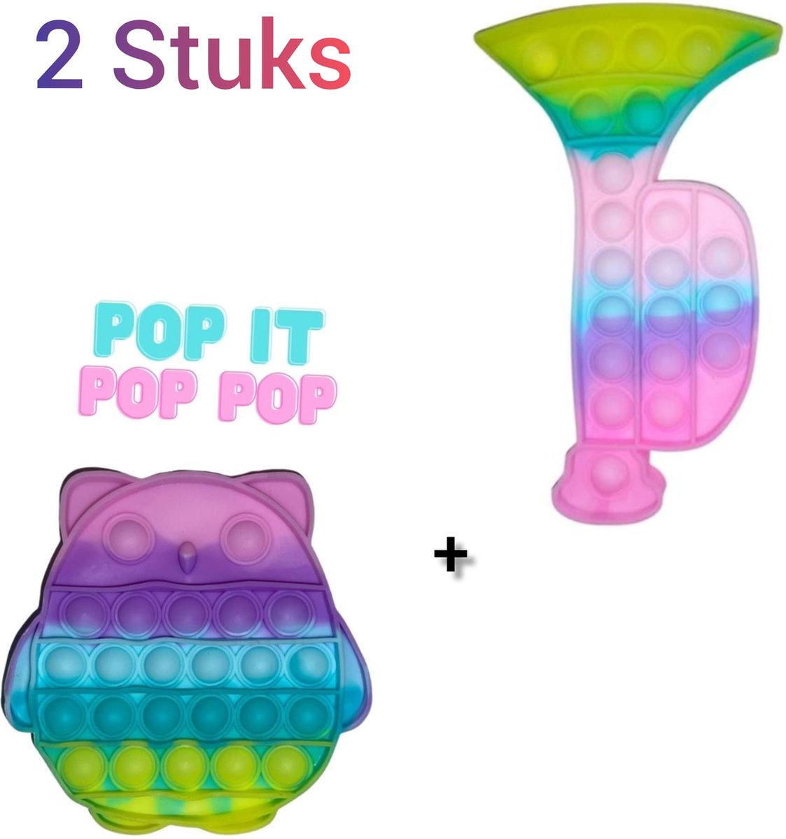 Fidget toys Set | 2 stuks Pop it Regenboog Multi Color | Trompet + Uil | Anti stress 2021 | Van Tik Tok | Meisjes jongens volwassenen | Verjaardag of Kerst cadeautip